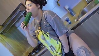 The Pleasure Of Inserting A Large Cucumber Into My Moistened Vagina During Intense Arousal